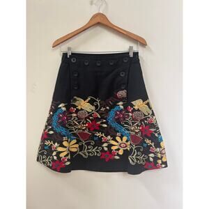 Desigual Y2K Multicolor Boho Printed Embroidered Button Front Skirt EU 36 US 8